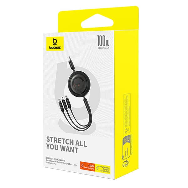 Baseus Free2Draw USB til M+L+C 3-i-1-kabel 100W, 1,1 m (sort)