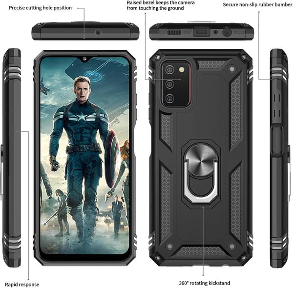 ETUI TIL SAMSUNG GALAXY A03s SORT ARMOR + 2x HÆRDET GLAS