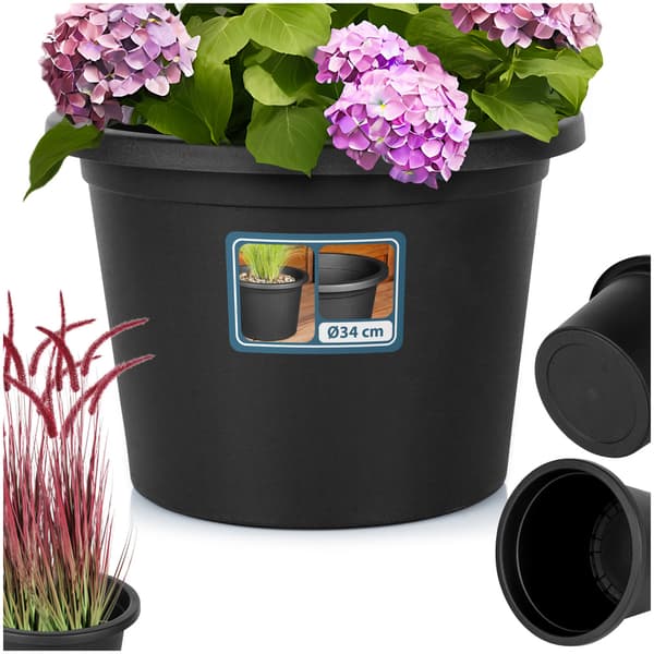 Plastträdgårdsblomkruka rund svart 34 cm