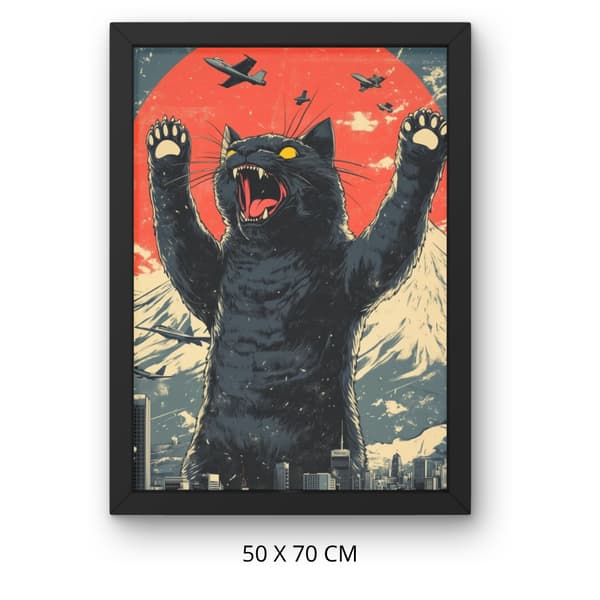 Mal efter nummer billede med ramme Godzilla katten 50x70 cm