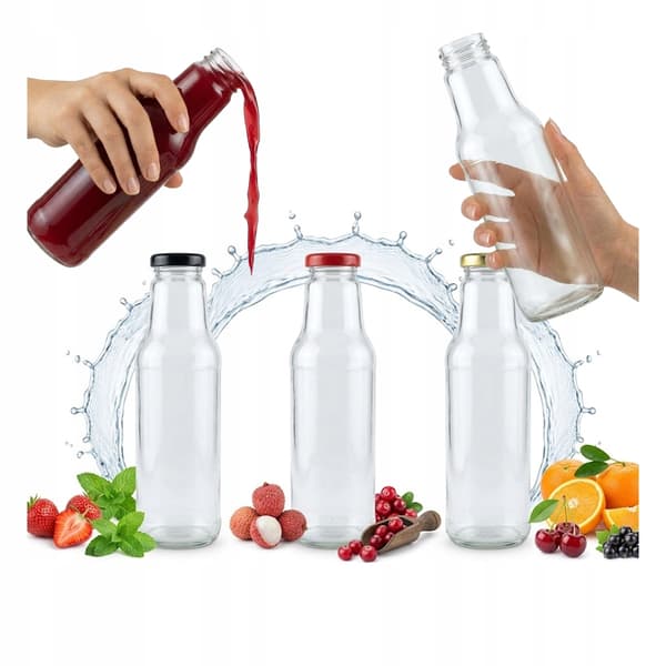 KUBUŚ Juiceflaskor 750ml 20x Glasflaskor för Juice, Smoothiesirap, Honung, 43mm