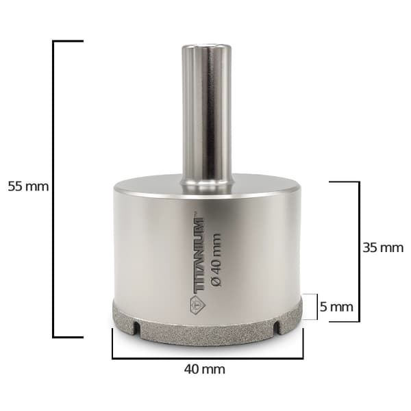 Diamantkernebor til keramik, glas, fliser til vådboring 40mm titanium