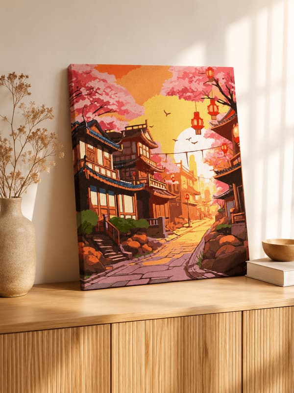 Maleri efter tal med ramme Billeder til maleri - Japansk gade 40x50 cm