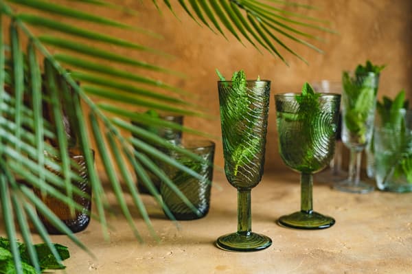 CHAMPAGNEGLAS, TRÄSKIVMÖNSTER, ARBRE GRÖN DESIGN