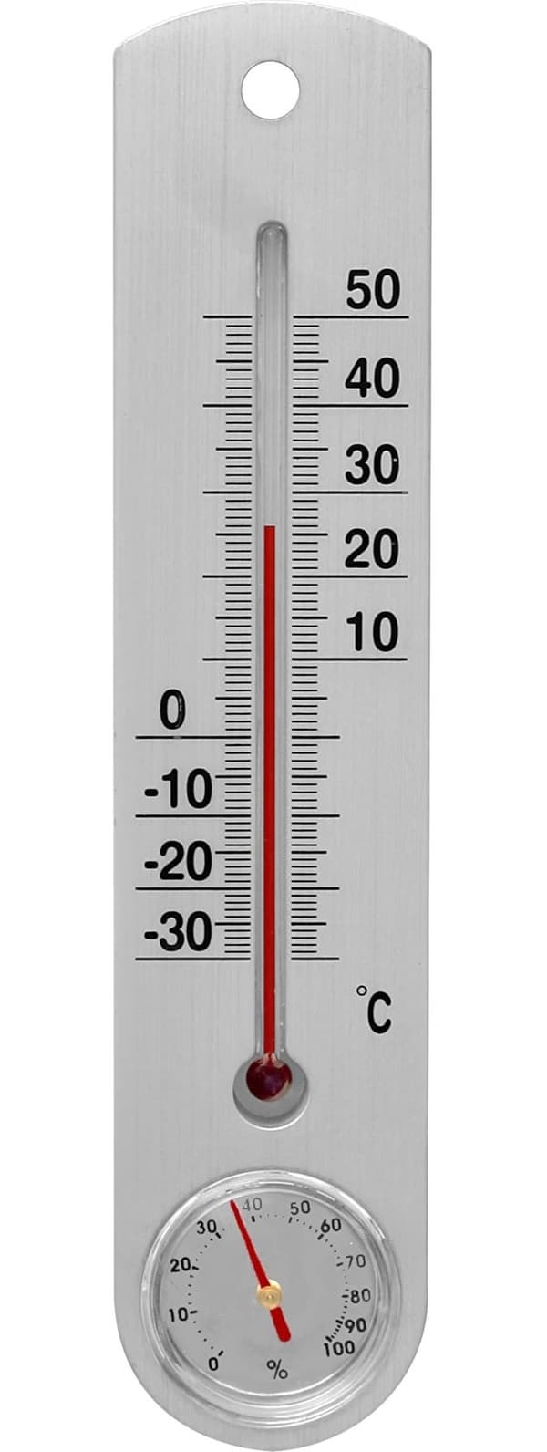 Silverfärgad universaltermometer med hygrometer (-30°C till +50°C) 25 cm