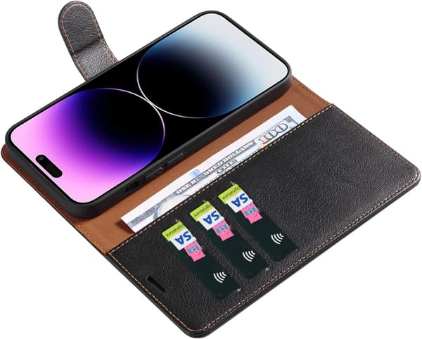 FLIP-ETUIS TIL APPLE IPHONE 14 PRO MAX PU-LÆDER SORT ETUIS HÆRDET GLAS