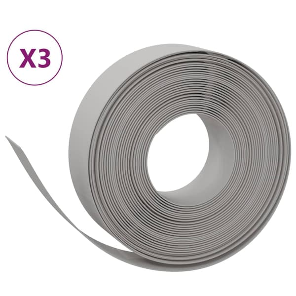 vidaXL Trädgårdskant, 3 st, Grå, 10 m, 15 cm, Polyeten