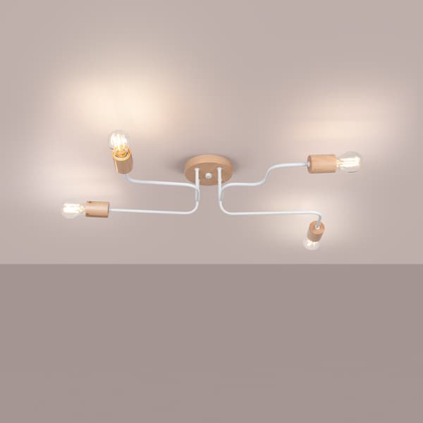 TIMBO LOFTLAMPE 4 E27 HVID TRÆ SOLLUX SL.1665