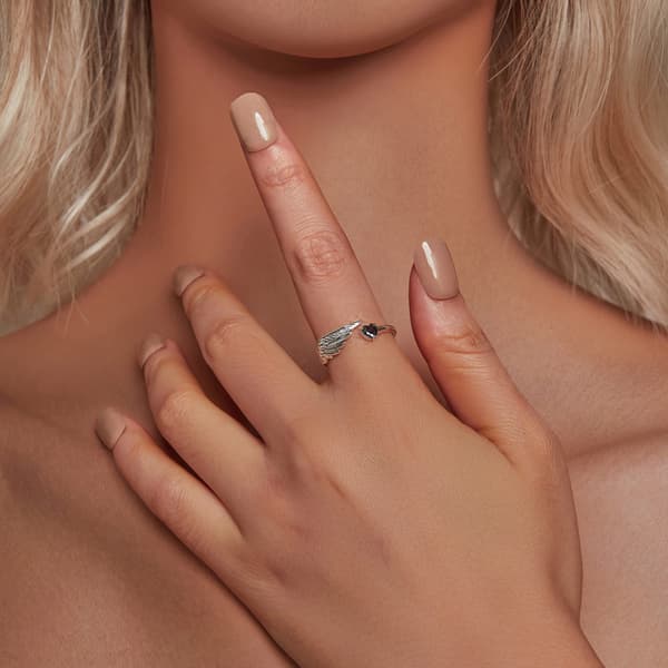 Sølv universal ring ANGEL WING og hjerte sølv 925