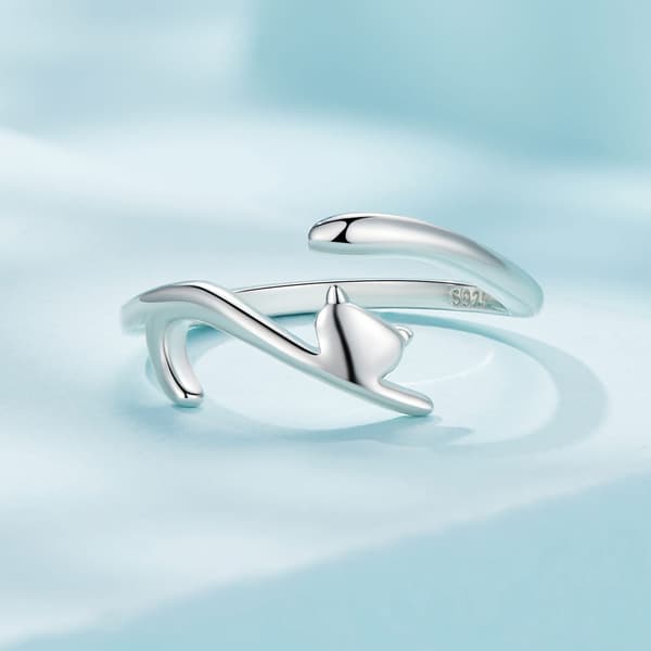 Silver universalring, kattunge med lång svans, silver 925