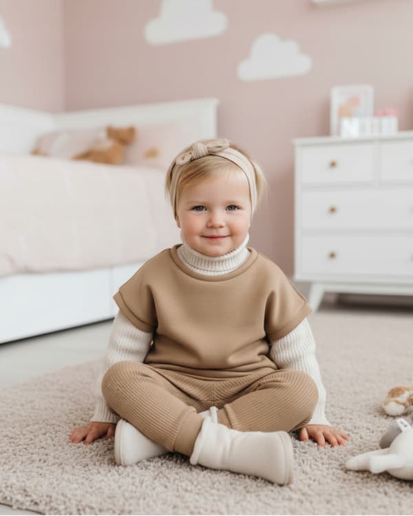 Barn poncho 104 väst cape värmande bomull med luva beige