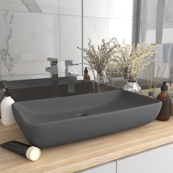 vidaXL rektangulær håndvask mat mørkegrå 71x38 cm keramik