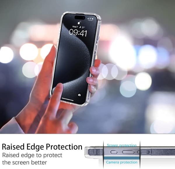 ETUI TIL APPLE IPHONE 15 PRO MAX KLAR SILIKONE BAGSIDER MED GLITTER