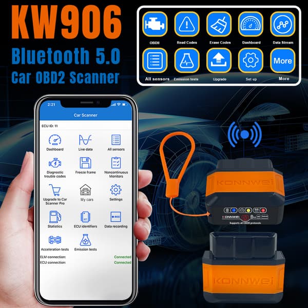 Konnwei KW906 diagnostiikkasoitin Bluetooth Android iOS