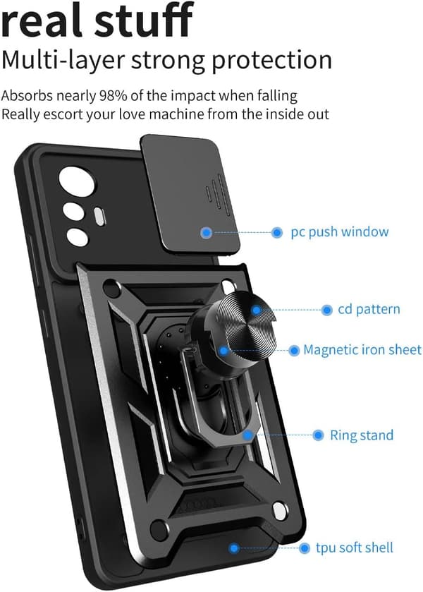 ARMOR ETUI TIL XIAOMI 12 LITE SORT KAMERABESKYTTELSE MED RING
