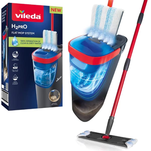 Vileda H2prO fladmopp med spand, 2 tanke, 140,5 cm