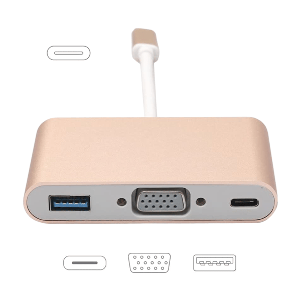 USB 3.1 USB-C til USB 3.0 / VGA / USB-C Hub Guld Adapter Konverter