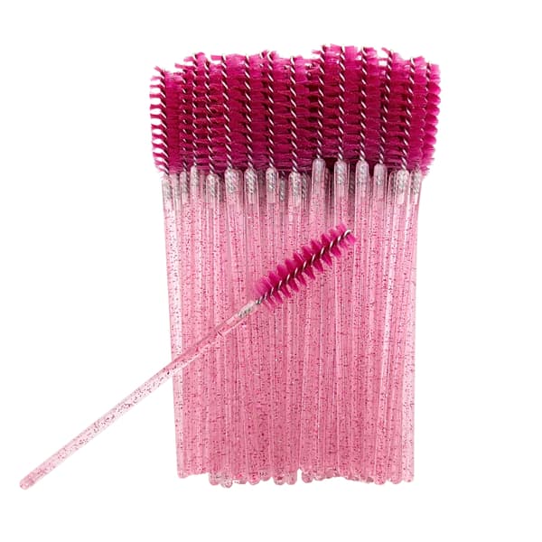Ögonfransspiralborstar rosa glitter engångs 9,8 cm 50 st.