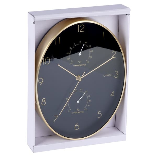 Vægur sort guld med termometer og hygrometer 27x34,5 cm