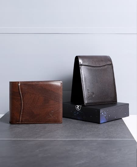 Herrplånbok i läder, svart, vikbar, elegant, present, P55