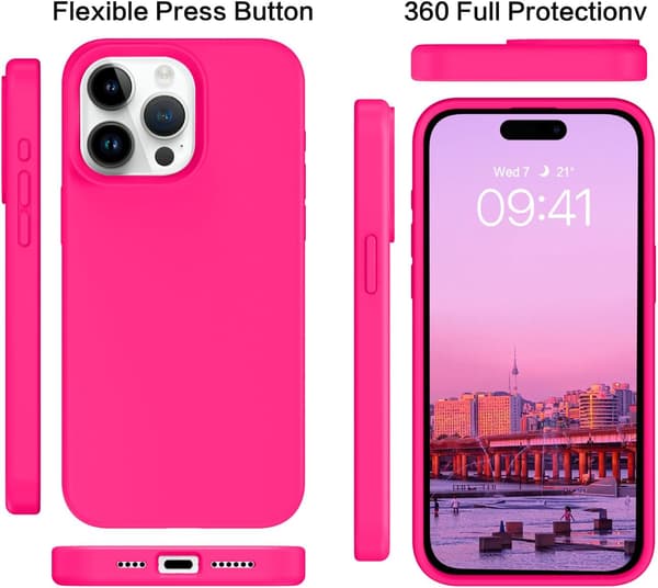 ETUI TIL APPLE IPHONE 14 PRO MAX SILIKONE NEON PINK MED MIKROFIBER