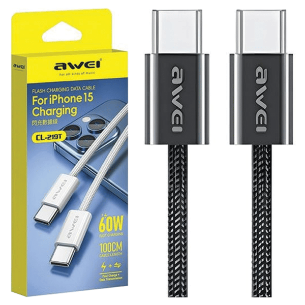 AWEI CL-219T USB-C - USB-C60W -kaapeli musta/musta iPhone 15