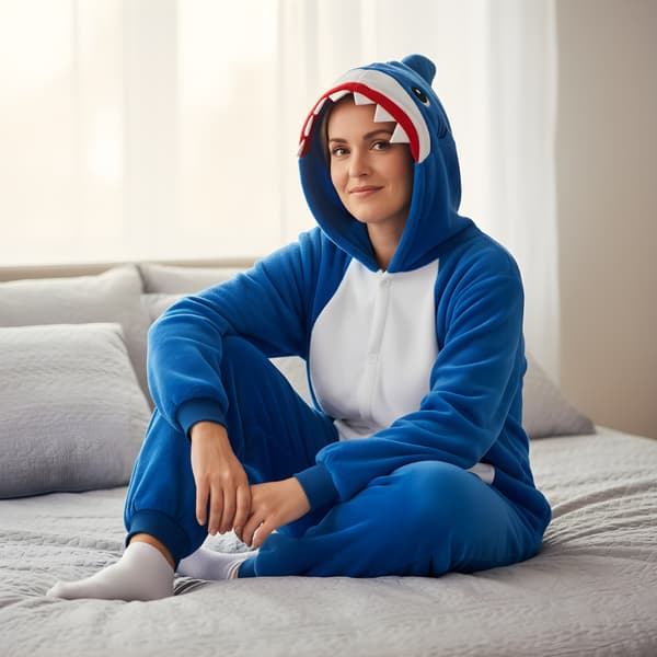 Kigurumi-pyjamas blå haj XL 175-185 cm