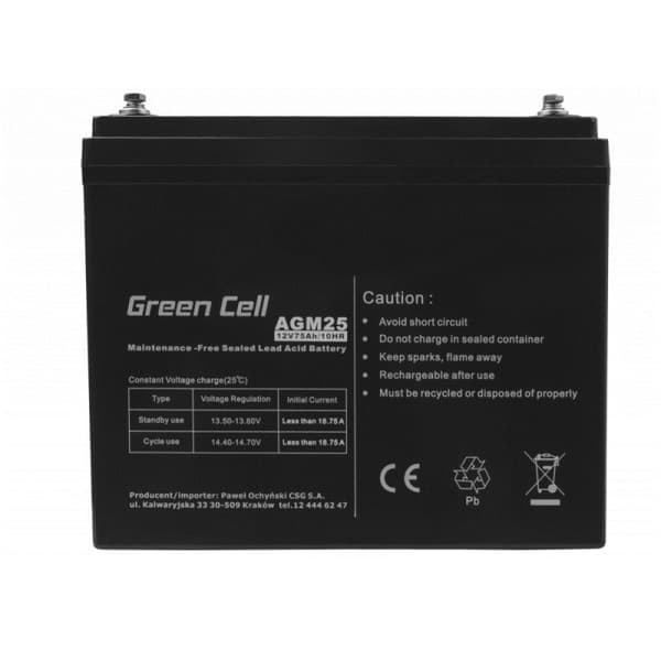 Green Cell AGM25 12V 75Ah Gelbatteri Sort