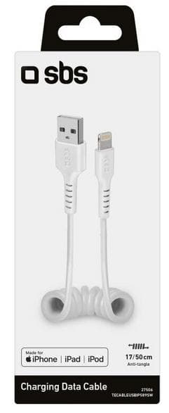 SBS USB-A - Lightning-kabel Spiral Hvid