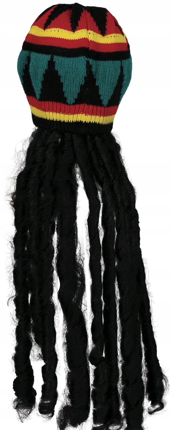 RASTA HÆTTE Farverig med sorte DREADLOCKS Reggae Jamaicansk Karnevalskostume