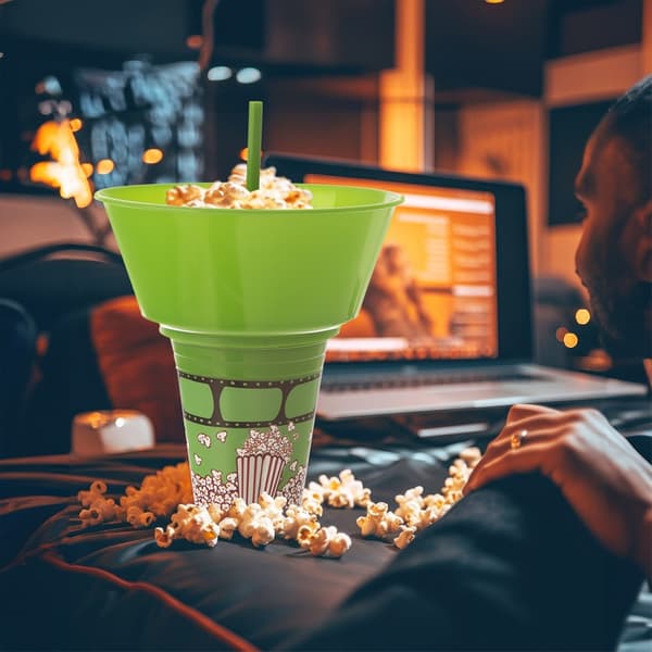 Grön mugg med skål för popcorn 500 ml
