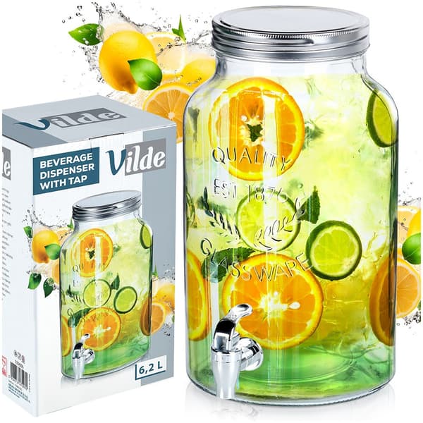 Glaskarafe til drikke med hane 6,2 liter
