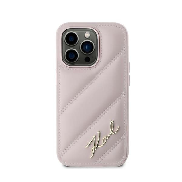 Karl Lagerfeld Diagonal Quilted Script - iPhone 14 Pro -suojakuori (Vaaleanpunainen)