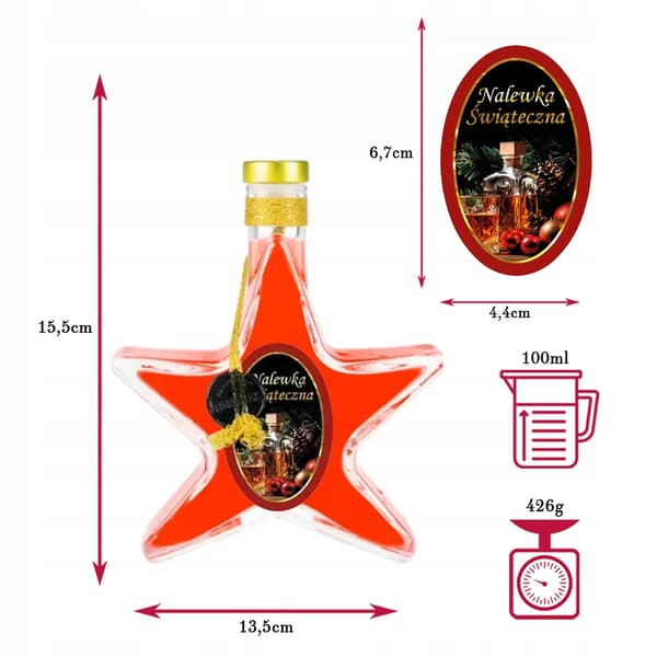5x Flaskor STAR 200ml JULDEKORERADE flaskor för jultinkturer