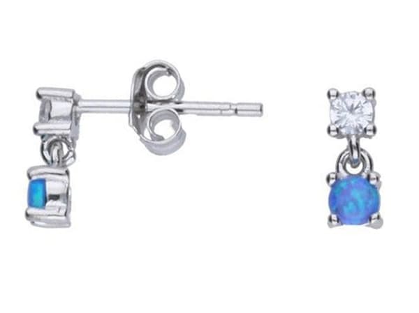 Sølvøreringe med opal og cubic zircons blå hængende dameørestikker