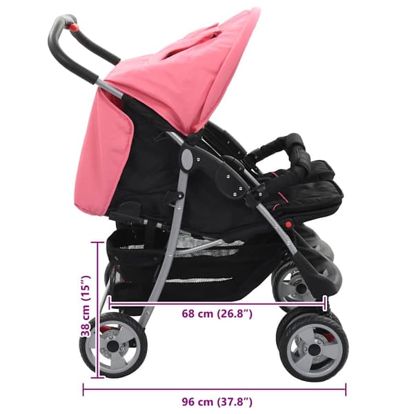 vidaXL tvillingeklapvogn pink og sort stål