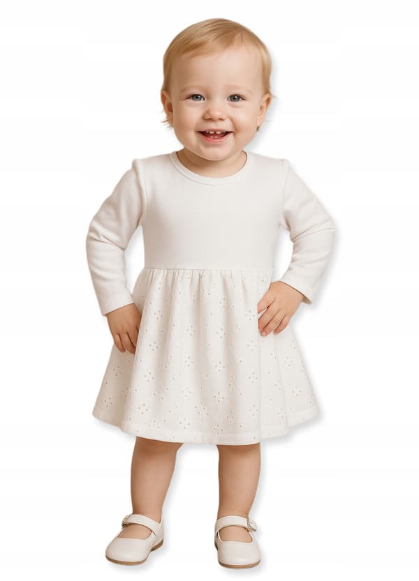 Bodysuitklänning BODYSUIT storlek 80 långärmad BRODERAD VIT