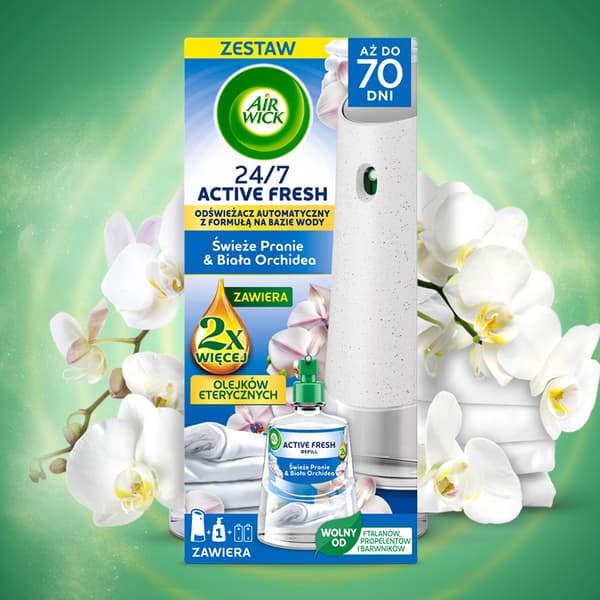 Air Wick Active Fresh Frisk vask og hvid orkidé 228 ml sæt