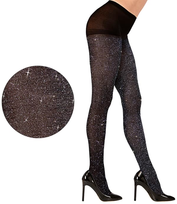 SORTE Glitter Nytårsaften Strømpebukser 40 DEN XL