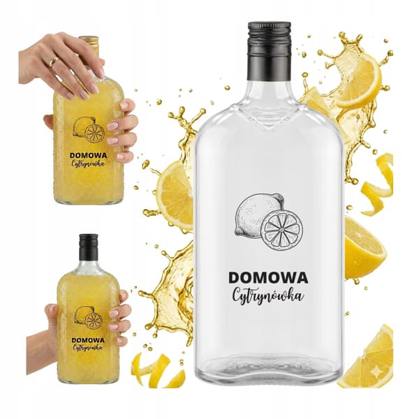 Klassisk 500 ml flaska med tryck av hemlagad citronvodka