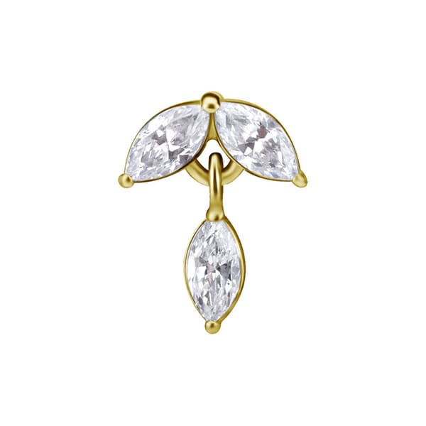 Trycklock - blad med vita zirkoner - CoCr NF - guld - PI-024