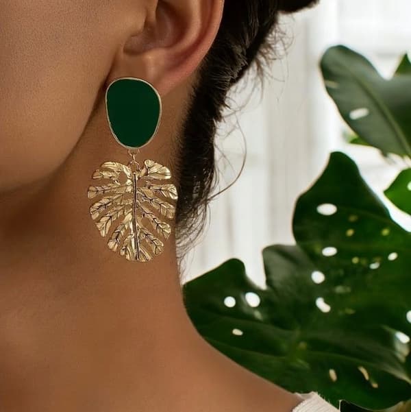 Elegante øreringe Monstera-blad forgyldte