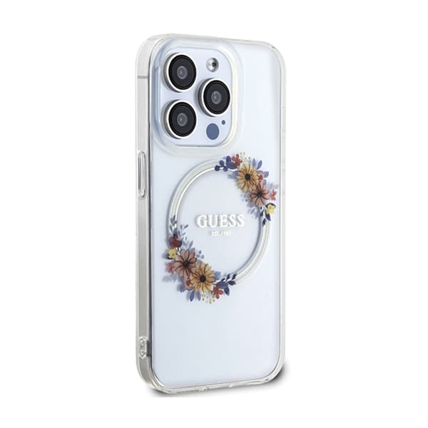 Guess IML Blommor Krans MagSafe - iPhone 15 Pro Max Skal (Klart)