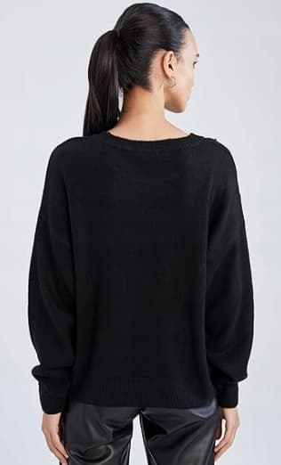 Defacto dam svart höftlång tröja med strass M