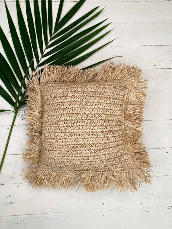 Pudebetræk med raffia L 60x60