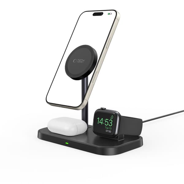 TECH-PROTECT QI15W-A22 3-i-1 magnetisk Magsafe trådløs oplader sort
