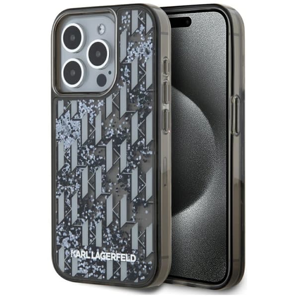 Karl Lagerfeld Liquide Glitter Monogram Gradient Cover til iPhone 15 Pro Max Sort
