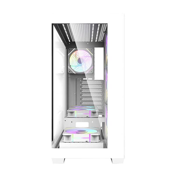 Darkflash DS900 computerkabinet (hvid) + 7 ARGB-blæsere