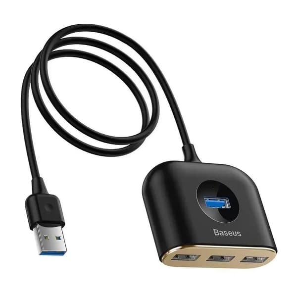 Baseus Square Round 4in1 USB-sovitin, HUB USB 3.0 - 1x USB 3.0 + 3x USB 2.0, 1m (musta)