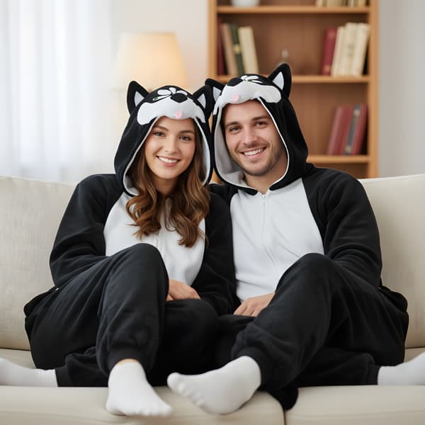 Kigurumi Pyjamas Kostume Sort Husky Størrelse: 145 - 155 cm
